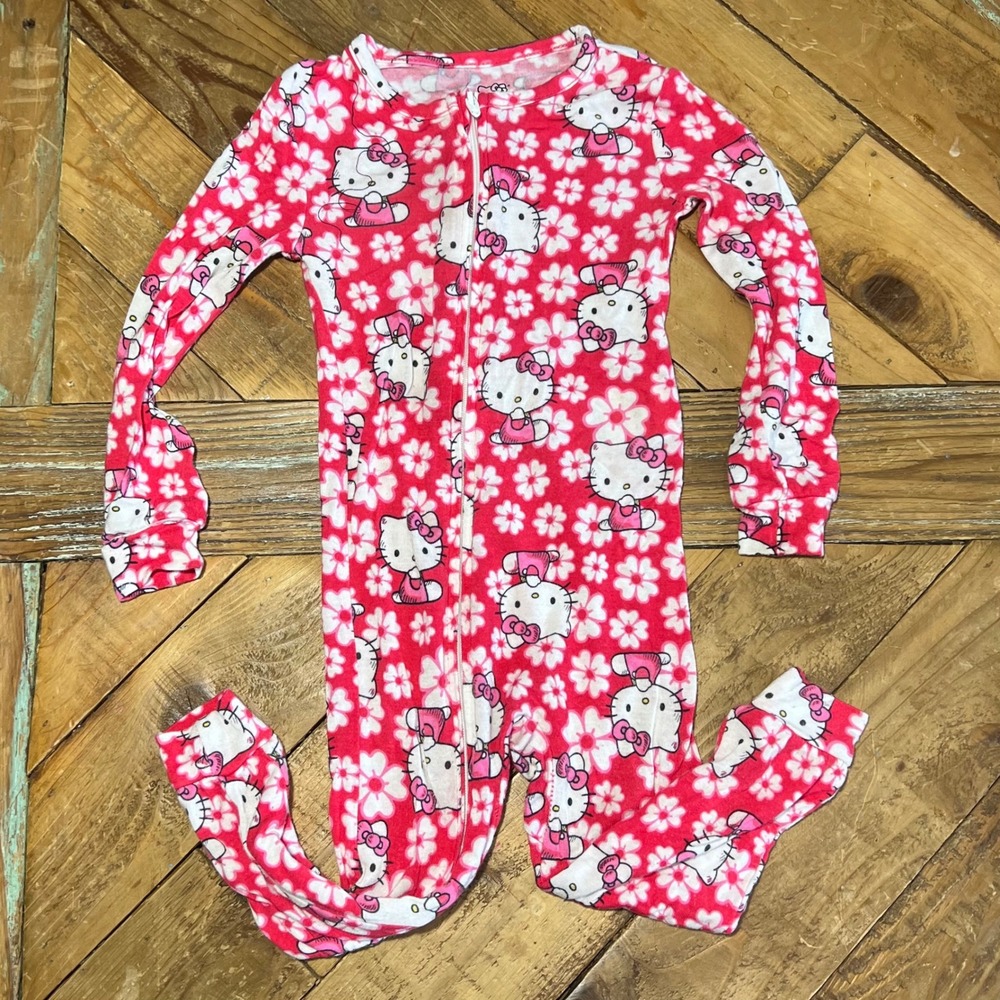 Hello Kitty Girls‎ 18M Pink Floral Viscose Footed Pajamas Sleepwear